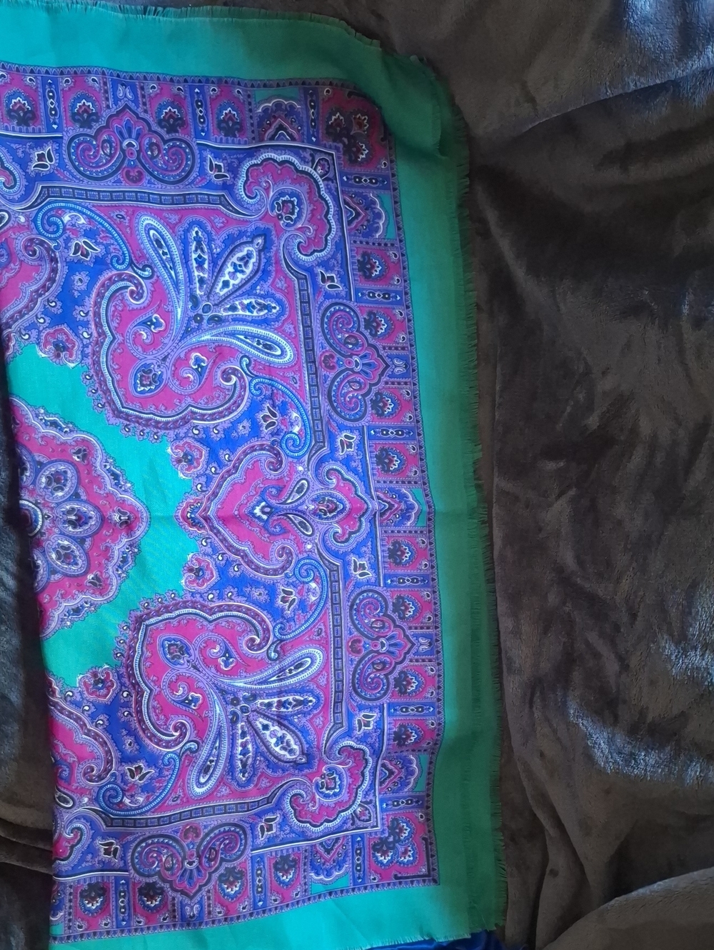 Vibrant Paisley Silk Scarf in Teal and Fuchsia